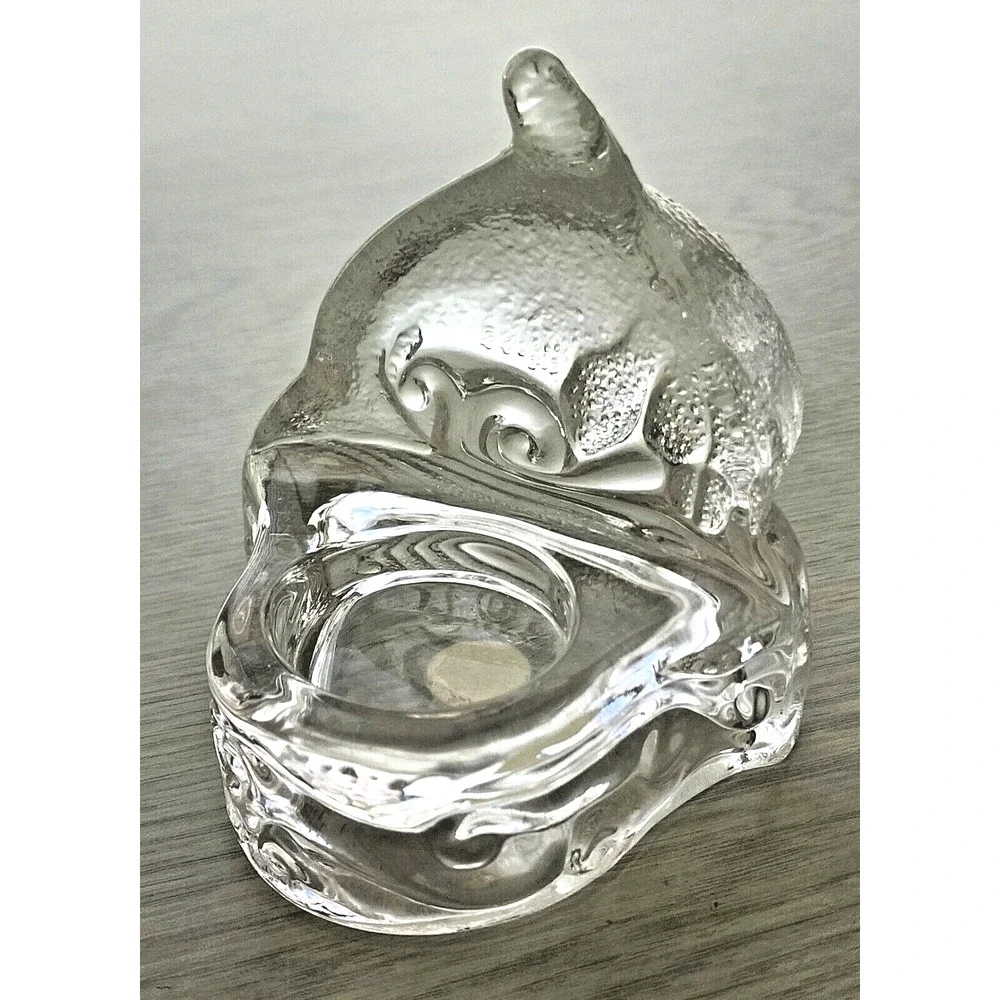 Candle Holder-Tea Light-Glass-Partylite-Dolphin Jumping Over Wave-Clear Glass - Picture 5 of 8